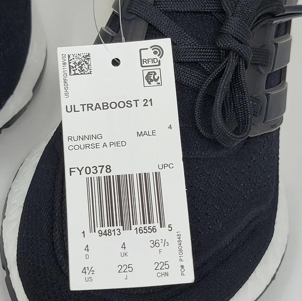Adidas Ultraboost 21 Black White Running Shoes FY0378 Mens Sz 4.5 Wmns 6 New
